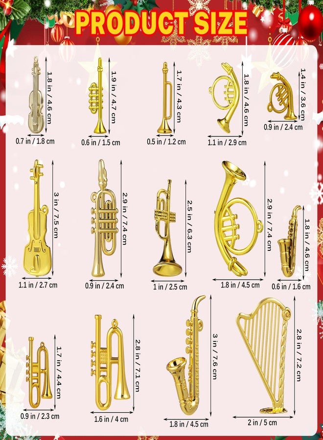 Toddmomy 14Pcs Miniature Musical Instruments Set - Gold Dollhouse Accessories & Christmas Tree Ornaments | Tiny Violin Guitar Trumpet Saxophone for Holiday Decor & DIY Craft - Image 3